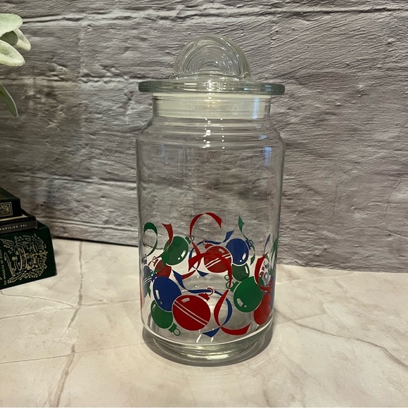 VINTAGE Glass Jar with Lid – Holiday Ornaments Design - Picture 2 of 9